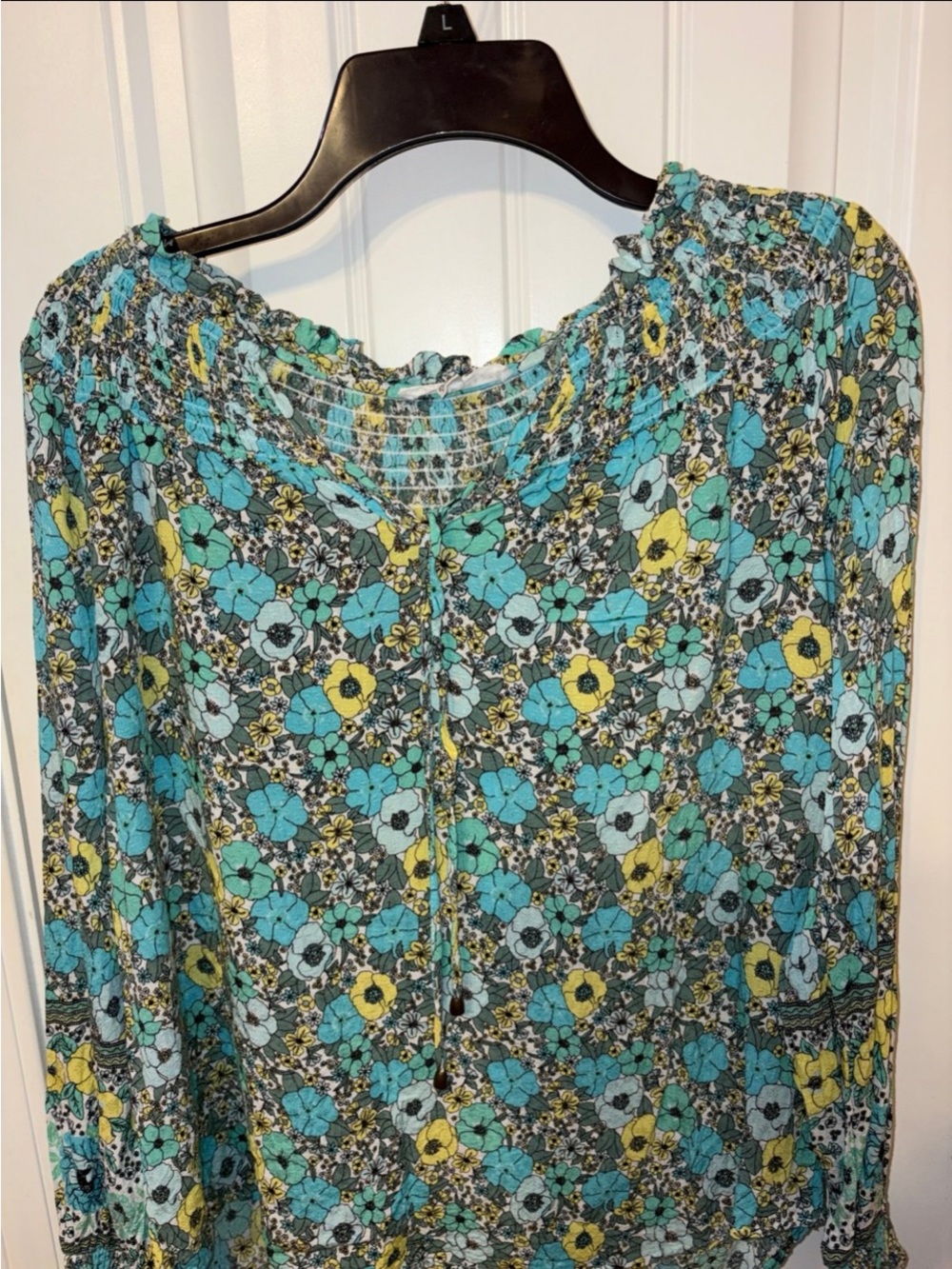 Jane and Delancey Floral Peasant Blouse - Turquoise & Yellow